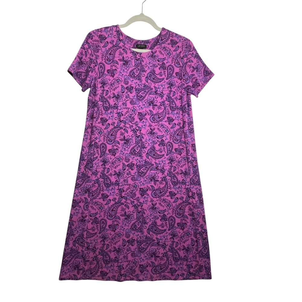 J. Jill Wearever Dress XS Pink Purple Paisley Floral Pockets Jersey Knit Travel